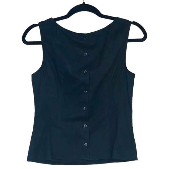 Nanette Lepore Size 6 S M Black Open Sleeve Button Fitted Top Shirt Blouse - Picture 2 of 4